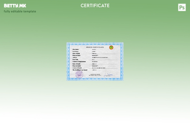 Модерен стил Шаблон за шаблон за ПСД од потврда за смрт од витален рекорд во Мав